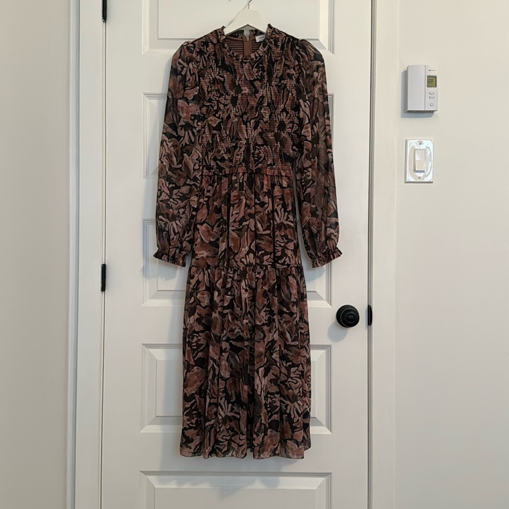 Aritzia Rosalynn Floral Midi Dress in Black and Mauve